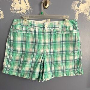St John’s Bay Size 12 Green Blue White Plaid Shorts  Preowned